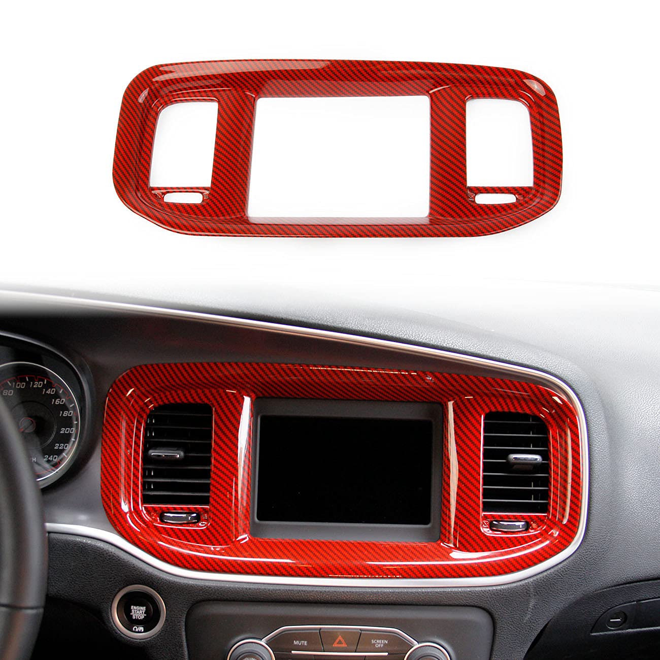 Compare crosselec Carbon Fiber Dashboard Dvd Navigation Screen Frame Cover Trim for Dodge Charger 2015 Red Carbon Fiber at KSA Price