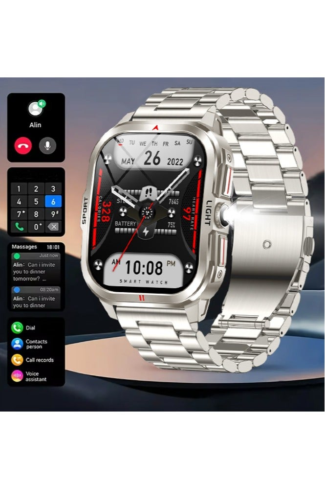 Compare Smartwatch MK98 Men Bluetooth Calling LED Flashlight 400Mah Sleep Monitor Outdoor Sport Fitness Tracker Smart Watch,Silver at KSA Price