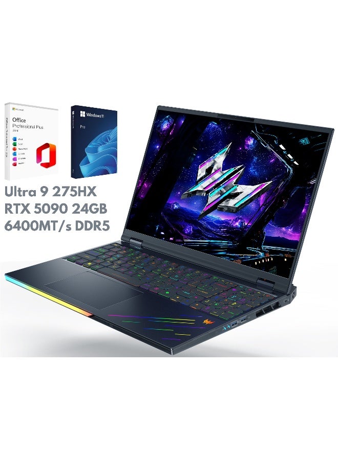 Compare Predator Helios 16 AI 2025 Gaming Laptop With 16Inch OLED WQXGA Display,Core Ultra 9275HX Processor64GB RAM4TB SSD24GB GeForce RTX 5090 GraphicsWindows 11 Pro English Black English Black at KSA Price