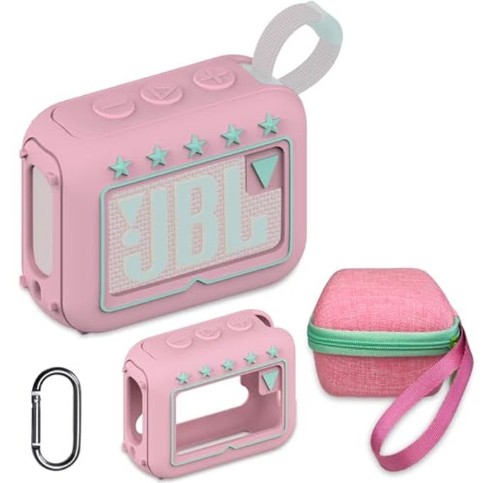 Compare Silicone Cover And Hard Travel Case For Jbl Go 4 Ultra Portable Bluetooth Speaker, Accessories For Jbl Go 4 Pro Sound Bluetooth Speaker Stand Up Holder Pink Case at KSA Price