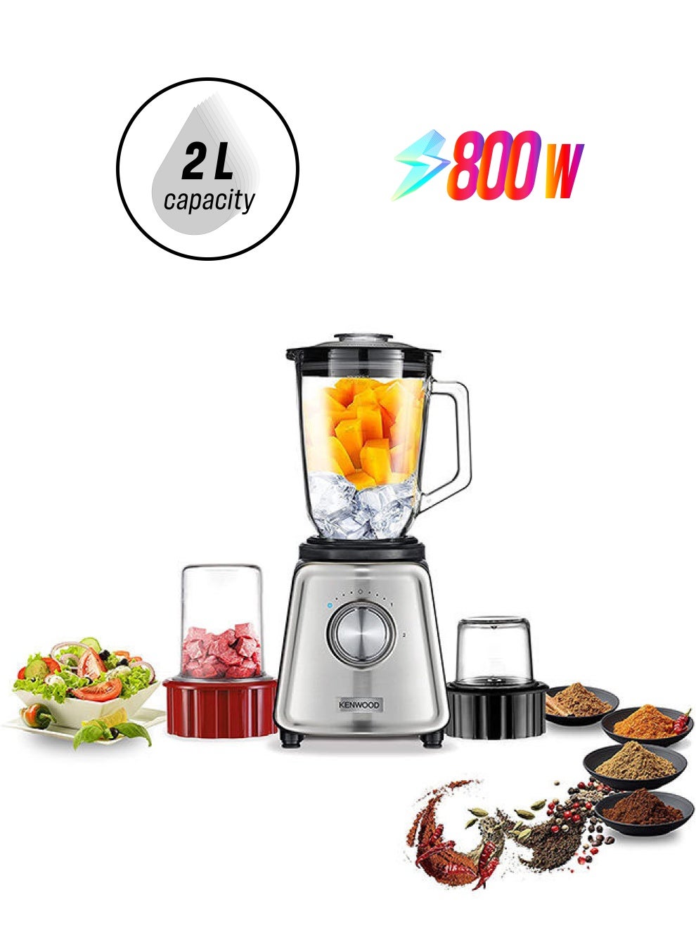 Compare Blender, Glass Goblet, Ice Crush Function, Meat Grinder, Chopper Mill 2 L 800 W BLP44.270SS Silver at KSA Price