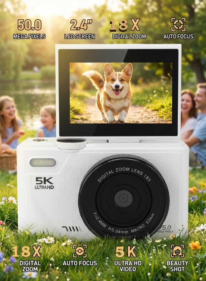 Compare kids Digital Camera, 5K Vlogging Camera for Photography and Video,18X Digital Cameras with 3 180° Flip Screen, Wide Angle & Macro Lens, AntiShake Compact Travel Camera for Beginner Gift at KSA Price
