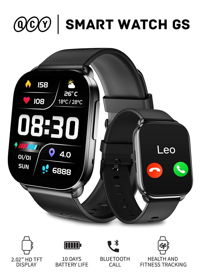 Compare QCY GS Smart Watch With 2.02 Large Display, Bluetooth Call, Health Monitoring,10 Days Battery Life and Message, Call Notification Black at KSA Price