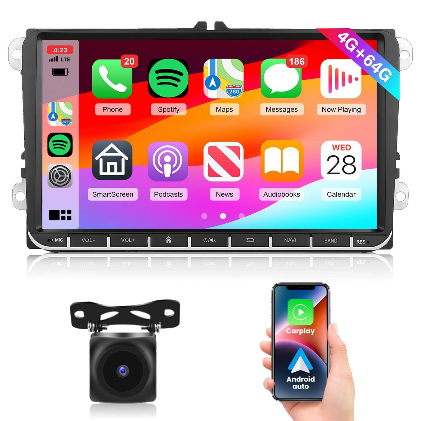 4G64G Car Radio Stereo with Wireless CarPlay Android…