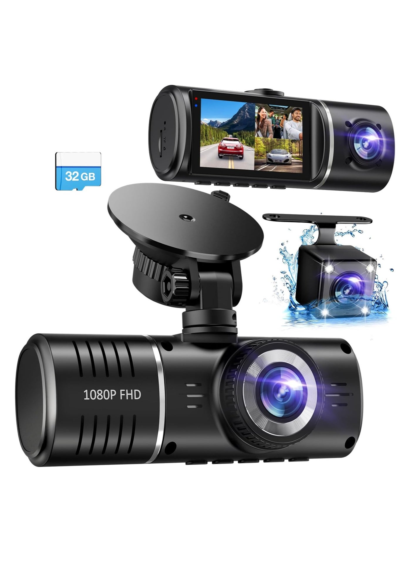Dash Cam, 3 Channel Dash Cam, 1080P Dash Cam…