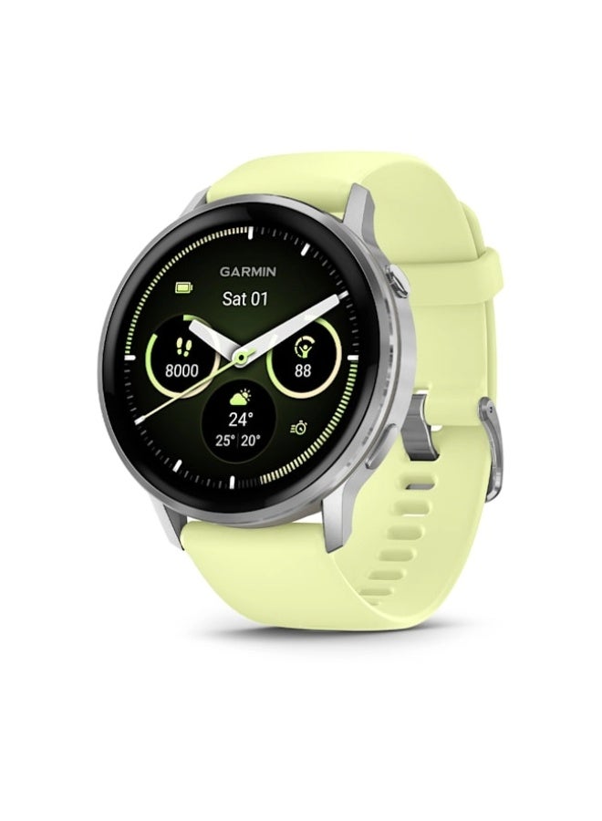 Compare Venu 4 – 45 mm  Silver bezel with citron silicone band Upto 12 Days of Battery Life and Bright, Colorful 1.4 Inch Amoled Display , Lightweight 45MM Case with a Metal Design , iOS and Android compatible Citroen at KSA Price