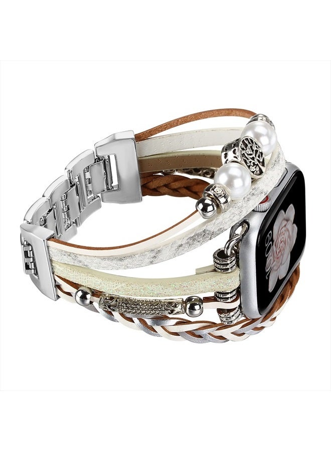 Compare Dressy Leather band Compatible with Apple Watch Band 41mm 40mm 38mm Women, Multilayer Wrap Bracelets Boho Jewelry Replacement Strap Leather Wristband for iWatch Series 7654321SE at KSA Price