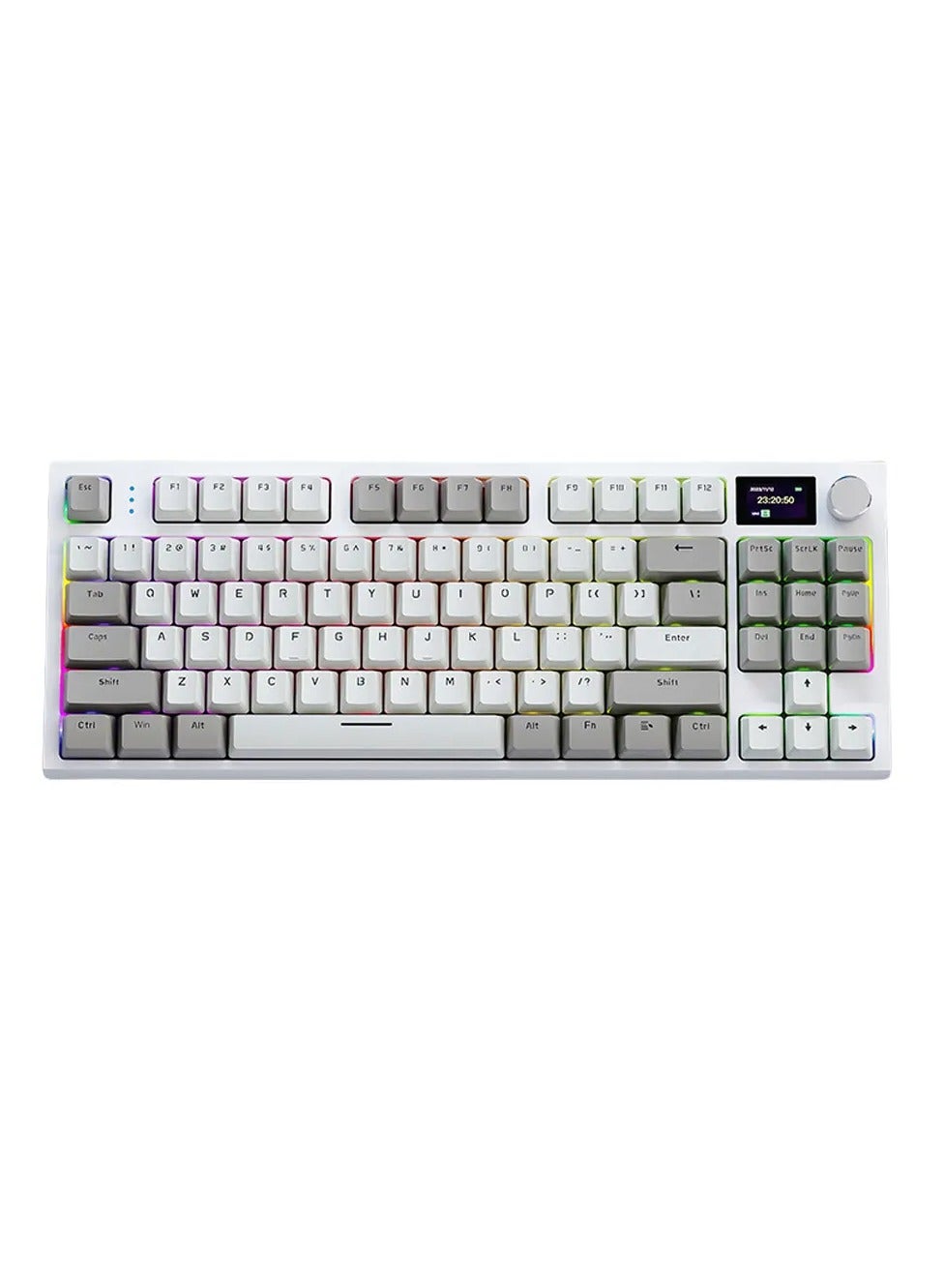 Compare K86 RGB Wireless Mechanical Gaming Keyboard – Gasket Mount – Triple Mode Bluetooth 5.0, 2.4G, USBC – 87Key HotSwappable – Smart TFT Display – Metal Volume Knob – 4000mAh Battery – PBT Keycaps – PCLaptopMac Compatible Business Grey at KSA Price