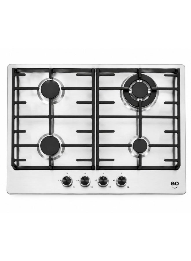 Compare EO 60cm BuiltIn Gas Hob, 4 Burners, Stainless Steel, Cast Iron Pan Supports, 3.5kW Wok Burner, Metal Knobs, Auto Ignition, Flame Failure Safety Device, 8kW at KSA Price