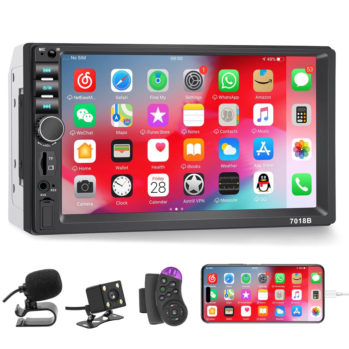 Double Din Car Stereo with Backup Camera Microphone…