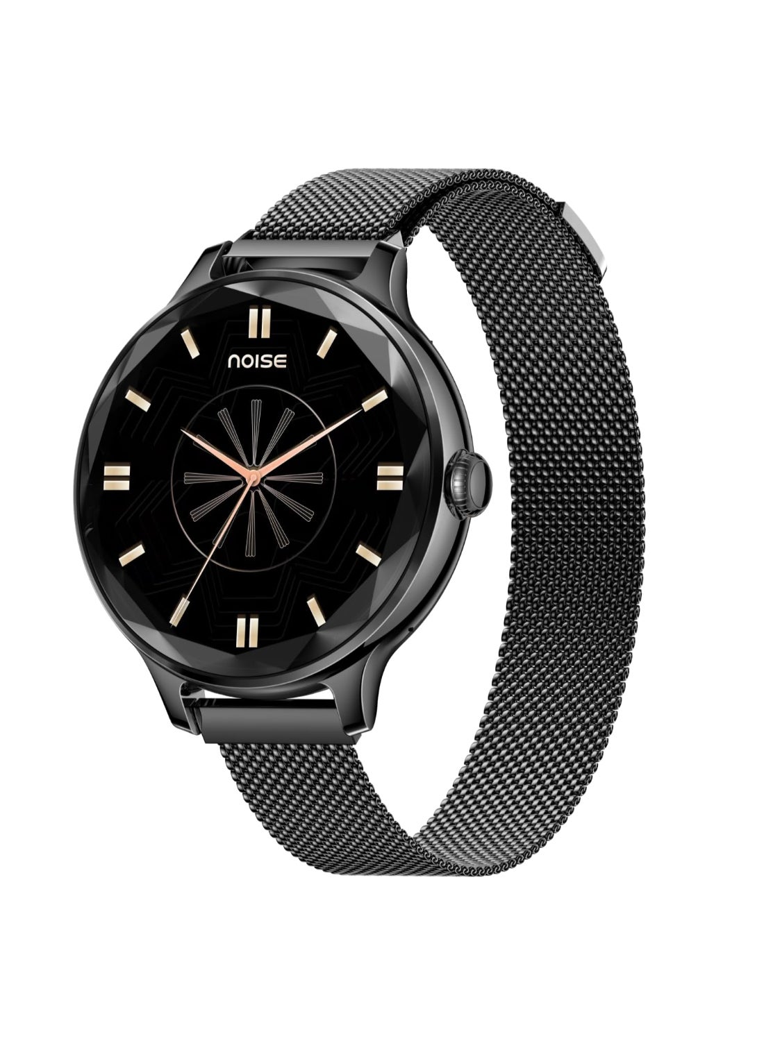 Compare Diva Smartwatch With Diamond Cut Dial, Glossy Metallic Finish, Amoled Display, Mesh Metal And Leather Strap Options, 100+ Watch Faces, Female Cycle Tracker Smart Watch For Women Black Link at KSA Price