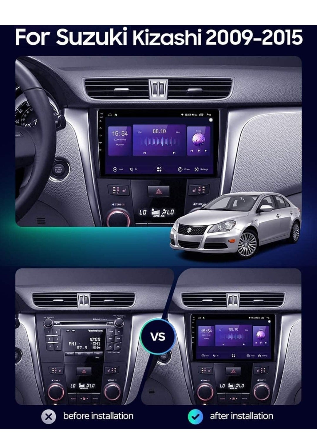 Compare Suzuki Kizashi Car Stereo 4GB RAM Support Apple Carplay Android Auto Wireless AHD Camera Included SIM Card Support Wifi Bluetooth at KSA Price