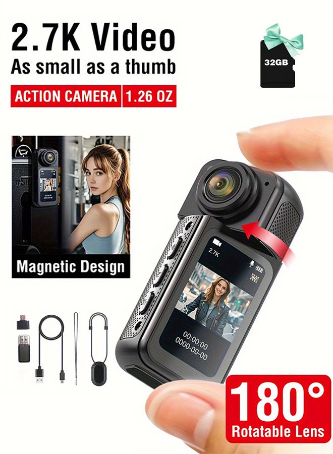 2.7K HD mini sports camera, new 180° rotating multi-angle…