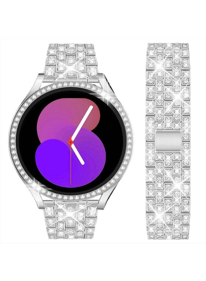 Compare Bands Compatible with Samsung Galaxy Watch FE  54 40mm, 20mm Bling Rhinestone Diamond Metal Strap with Protective Case Replacement Bracelet and Watch Cover for Women Men 40mm, Silver at KSA Price