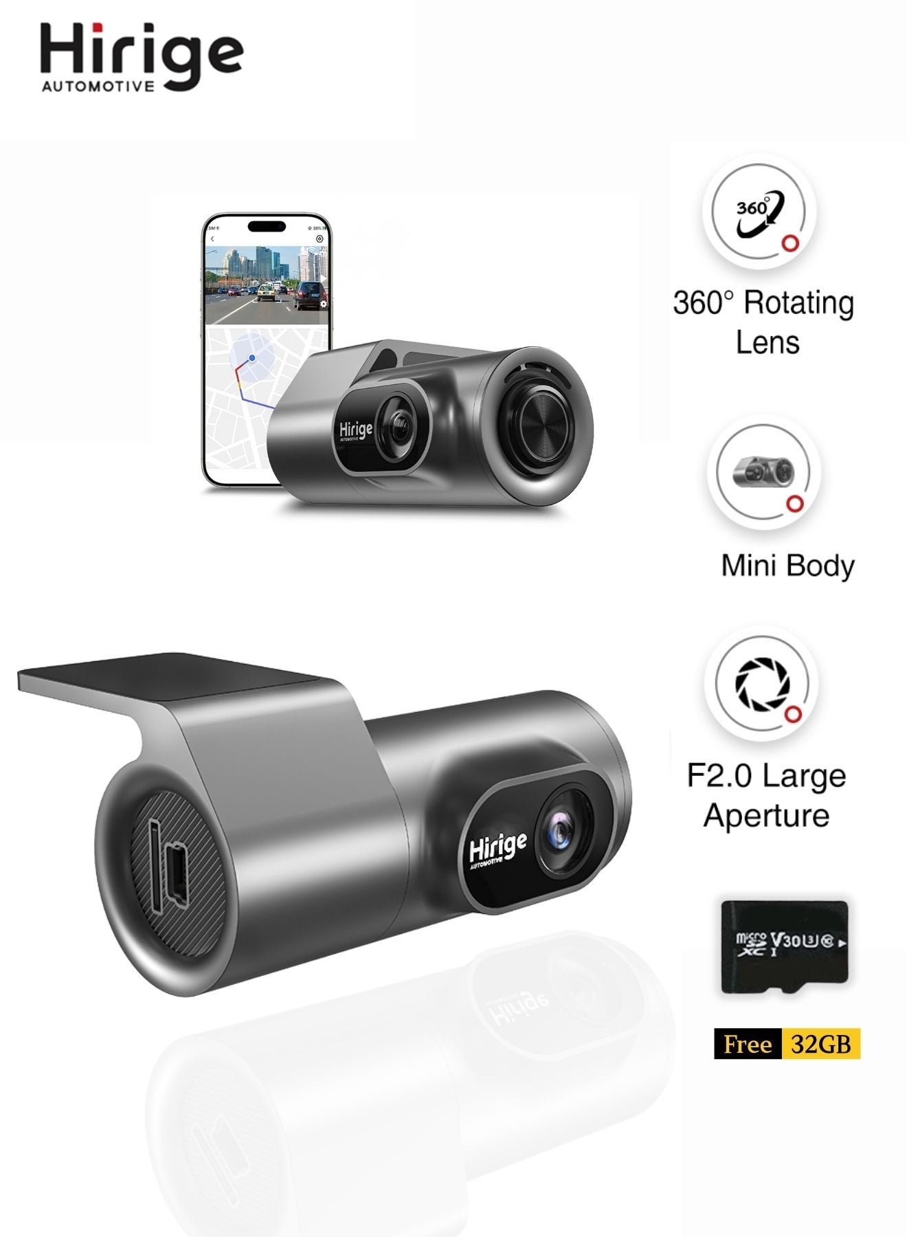 Compare M2 Dash Cam 1296P Full HD Car Camera with 360° Rotating Lens, WiFi App, Night Vision, GSensor, Loop Recording, Parking Guard, 32GB Card at KSA Price