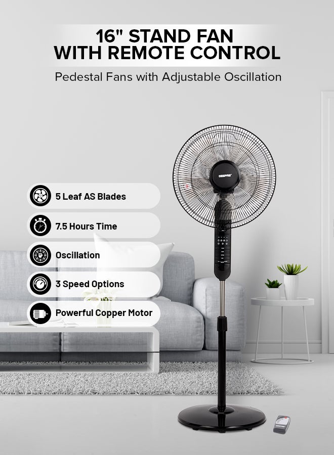 Compare 16 Stand Fan with Remote Control  3 ModeSpeed, 5 Leaf Blade Wide Oscillation, Adjustable Height & Tilt Setting With Led Display | 7.5 Hours Timer 60 W GF9489N Black at KSA Price