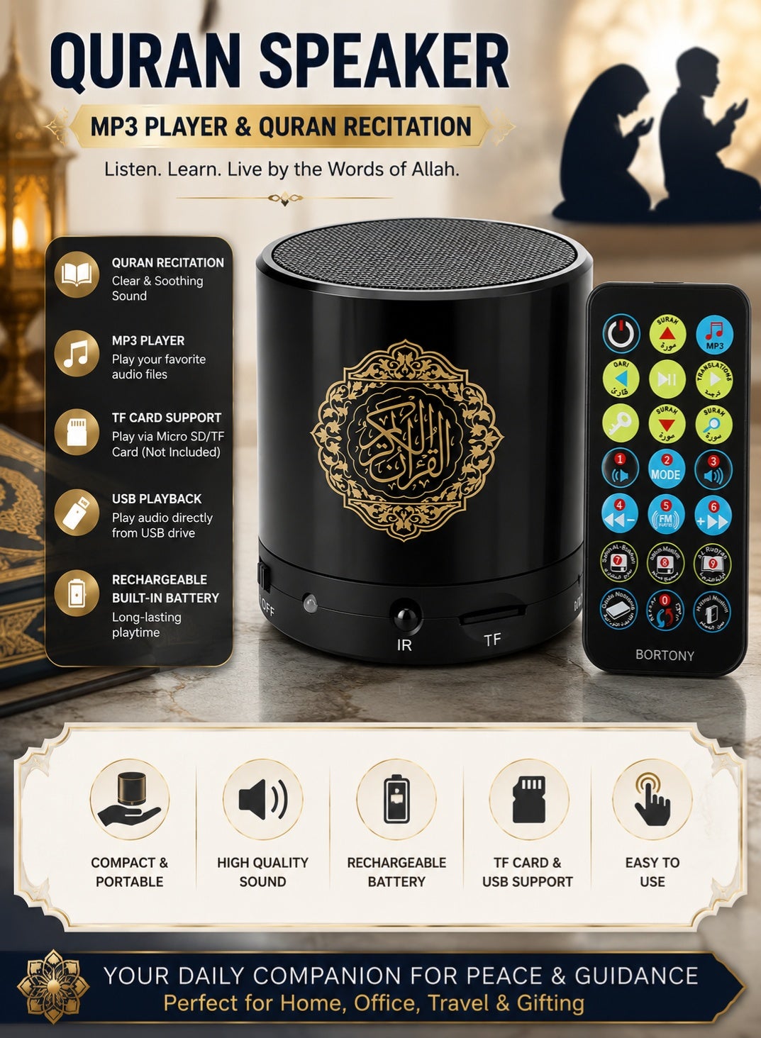 SQ200 Portable Bluetooth Quran Speaker - 8GB…