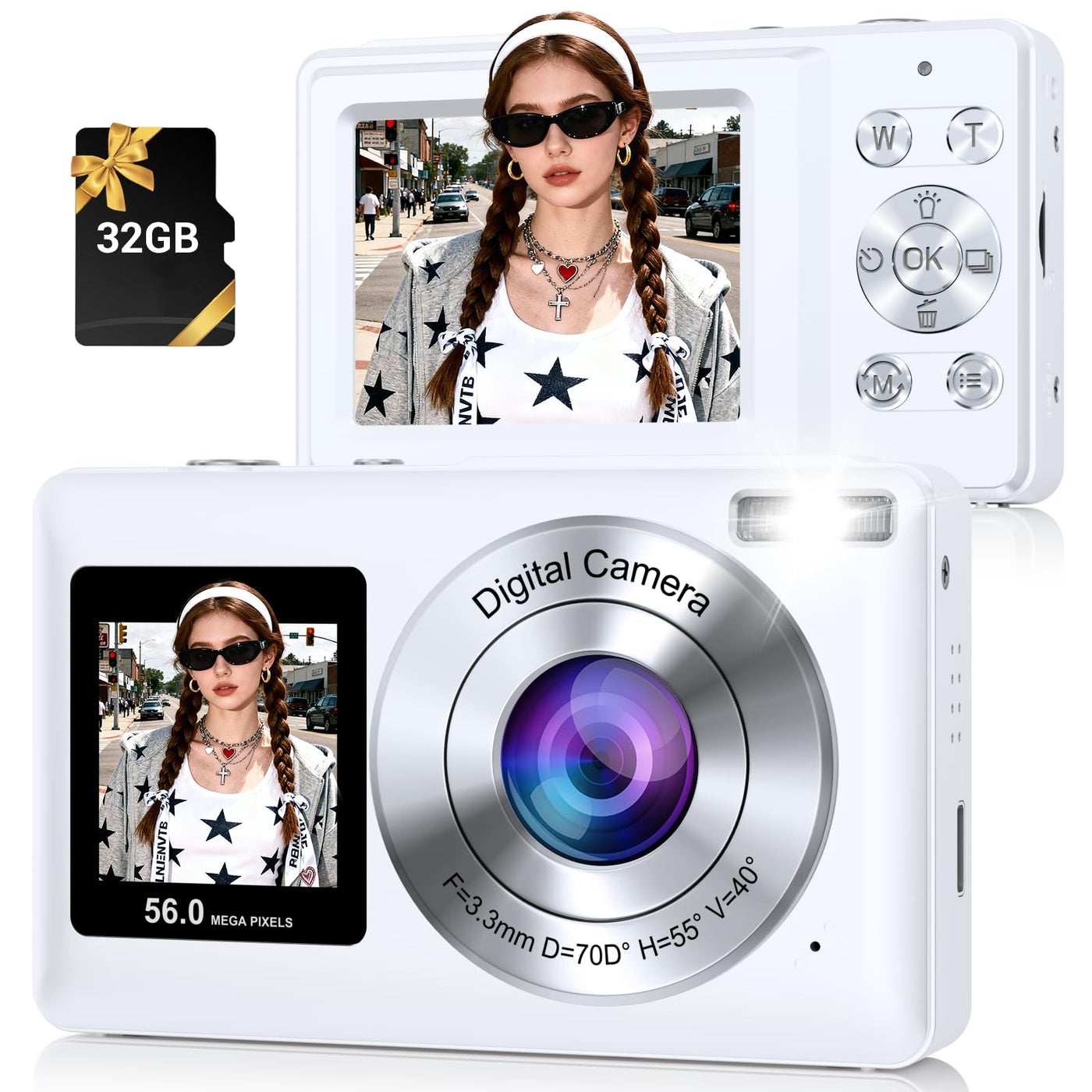 Compare Digital Camera, 56MP 2.7K DualScreen Selfie Camera with 16X Zoom, 20 Filters & AntiShake, Portable Point and Shoot Digital Cameras with 32GB Card, Compact Travel Cameras for Beginners Teens Kids at KSA Price