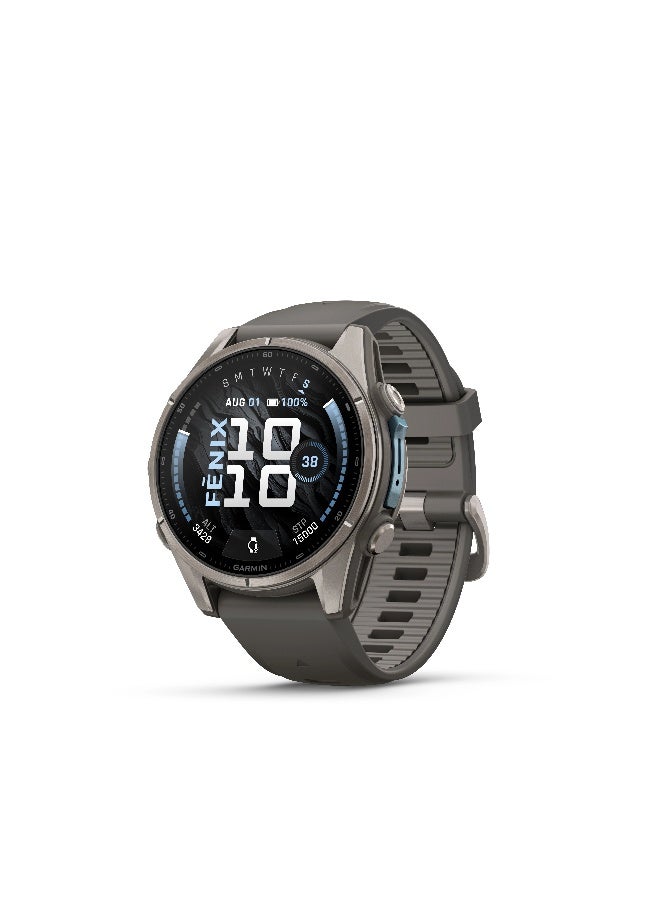Compare Garmin Fenix  9  47 mm  Titanium with Pebble Gray Silicone band Bare Titanium with Pebble Gray band at KSA Price
