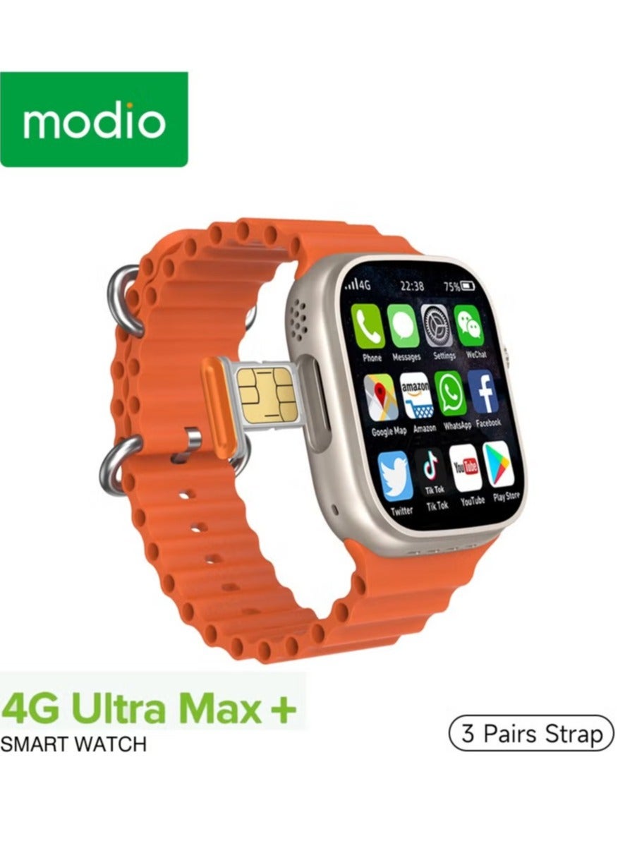 Compare Modio 4G Ultra Max Plus Smartwatch – 2.2 Inch HD Screen, SIM Card Slot, 3 Straps Included, For Men & Women Silver at KSA Price
