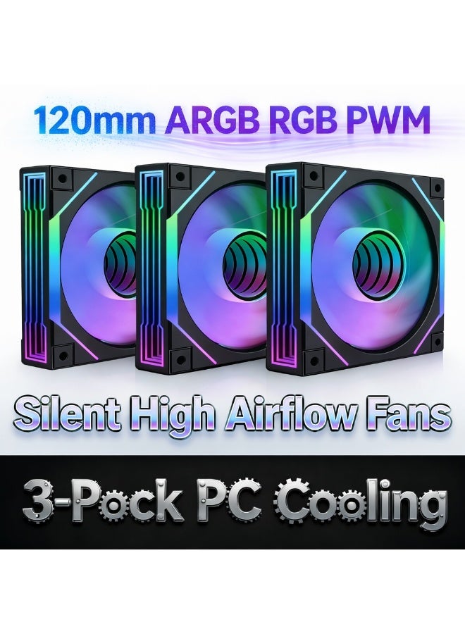 Compare 120mm ARGB RGB PWM PC Cooling Fans 3Pack – Silent High Airflow Case & Radiator Fans with 5V 3Pin Sync at KSA Price