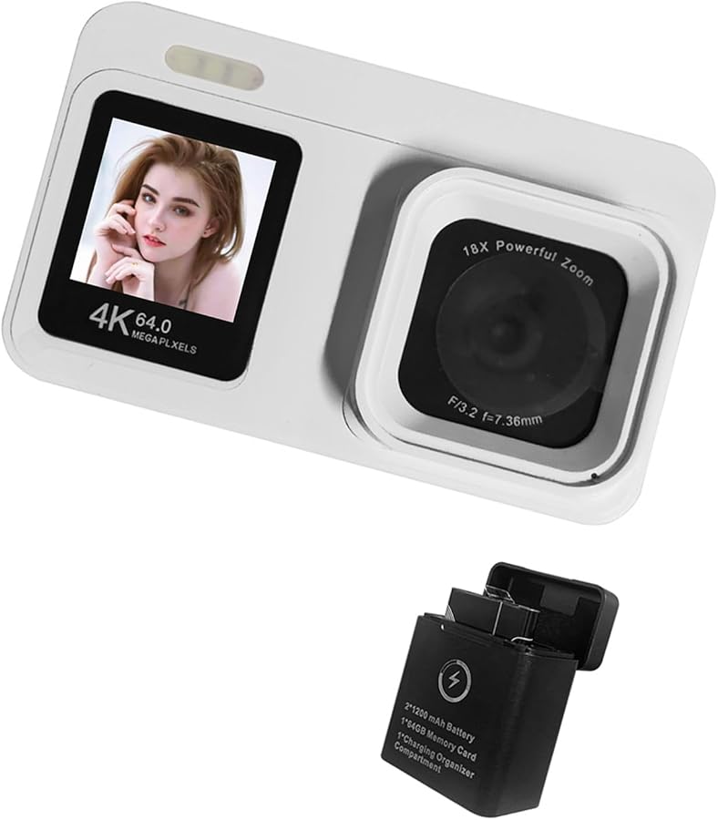 Compare White 4K Digital Camera 64MP Sensor 18x Zoom Twin Screen Vlog Camera for Students Travel at KSA Price