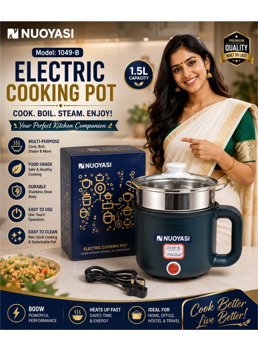 NUOYASI 1.5L Electric Cooking Pot for Smart…