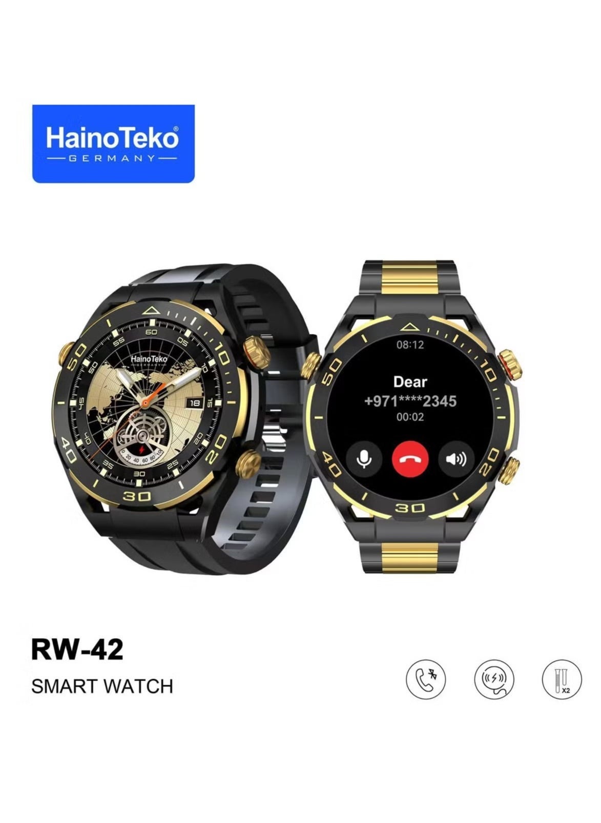 Compare RW42 Round Shape Smart Watch with Large AMOLED Display, 2 Pairs of Straps, and Wireless Charger for Men & Boys – Stylish and Functional Smartwatch for Fitness and Daily Use at KSA Price