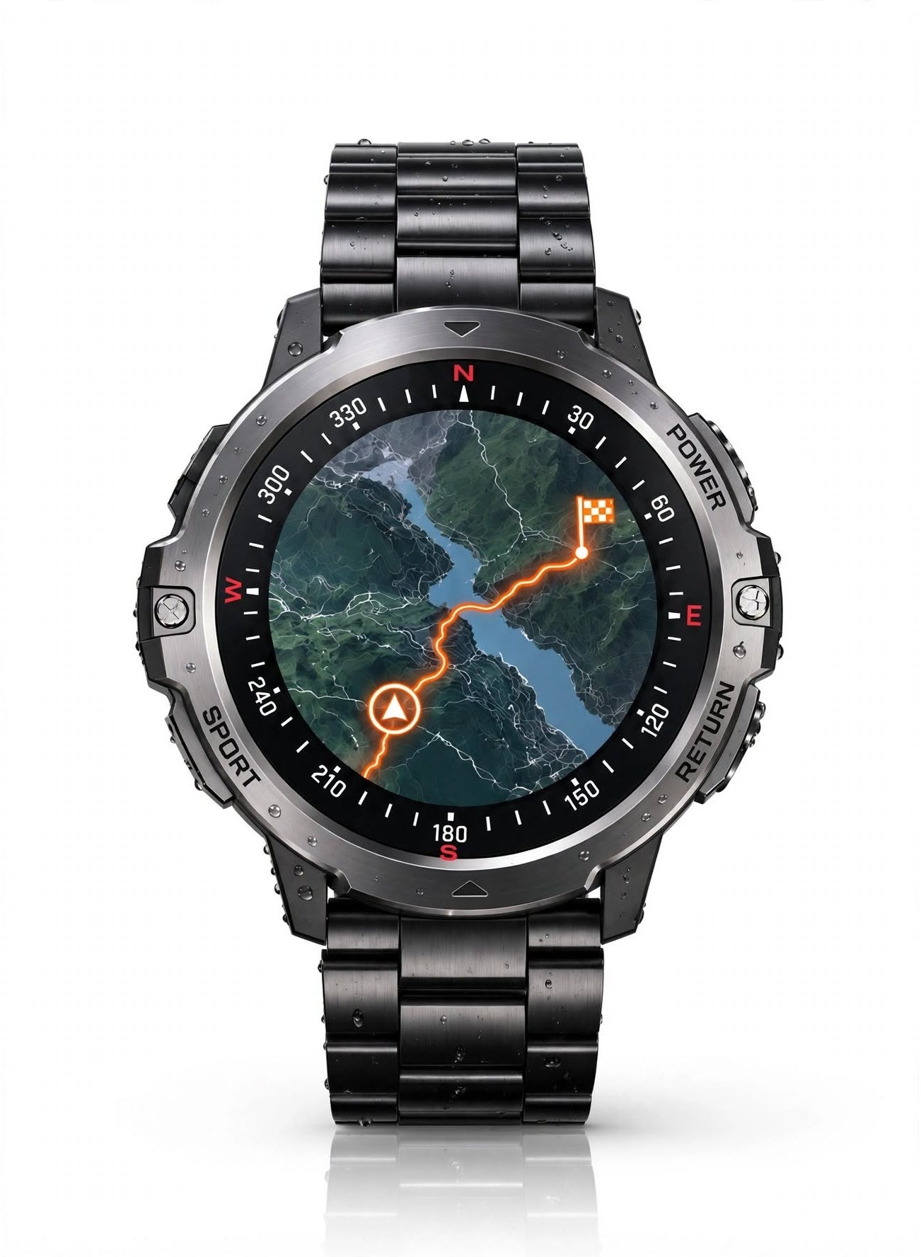 Compare GPS53 Outdoor Smartwatch with Real GPS Tracking, Map Navigation, Digital Compass, Power Sport Return Buttons, Stainless Steel Strap, Rugged Waterproof Design for Hiking and Outdoor Adventures at KSA Price