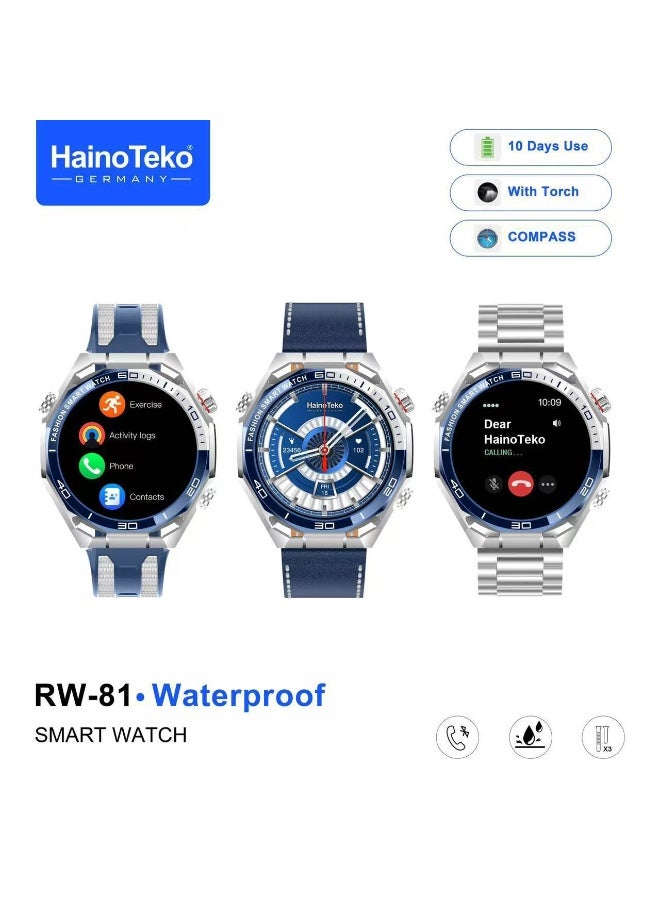 Compare HainoTeko RW81 Waterproof Smart Watch with Bluetooth Calling AMOLED Display 10 Days Battery Backup and 3 Pair Straps Blue at KSA Price