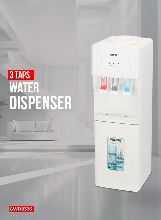 Compare Portable Water Dispenser with 3 Taps  Hot, Cold & Normal Function | 2.8L Hot  1.0L Cold Stainless Steel Tank | Energy Efficient Water Cooler for Home, Office & School  White, 2 Year Warranty GWD8326 White at KSA Price