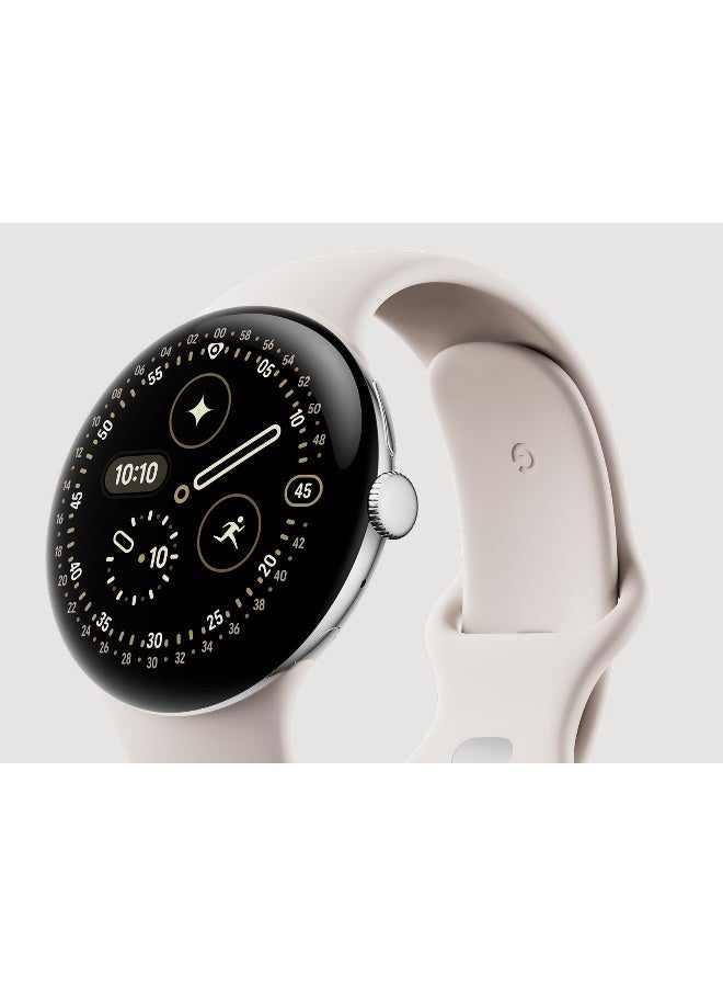Compare Pixel Watch 4 45mm Polished Silver Aluminium case Active Band Porcelain at KSA Price