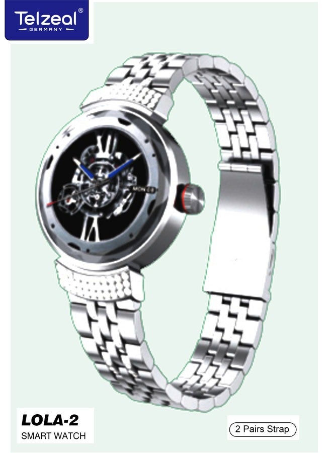 Compare Telzeal Lola 2 Round Shape Ladies Smartwatch With 2 Pair Straps and Wireless Charger Silver at KSA Price