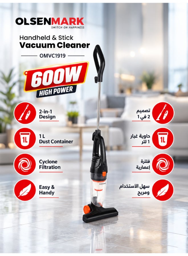 Olsenmark Handheld & Stick Vacuum Cleaner 600W,…