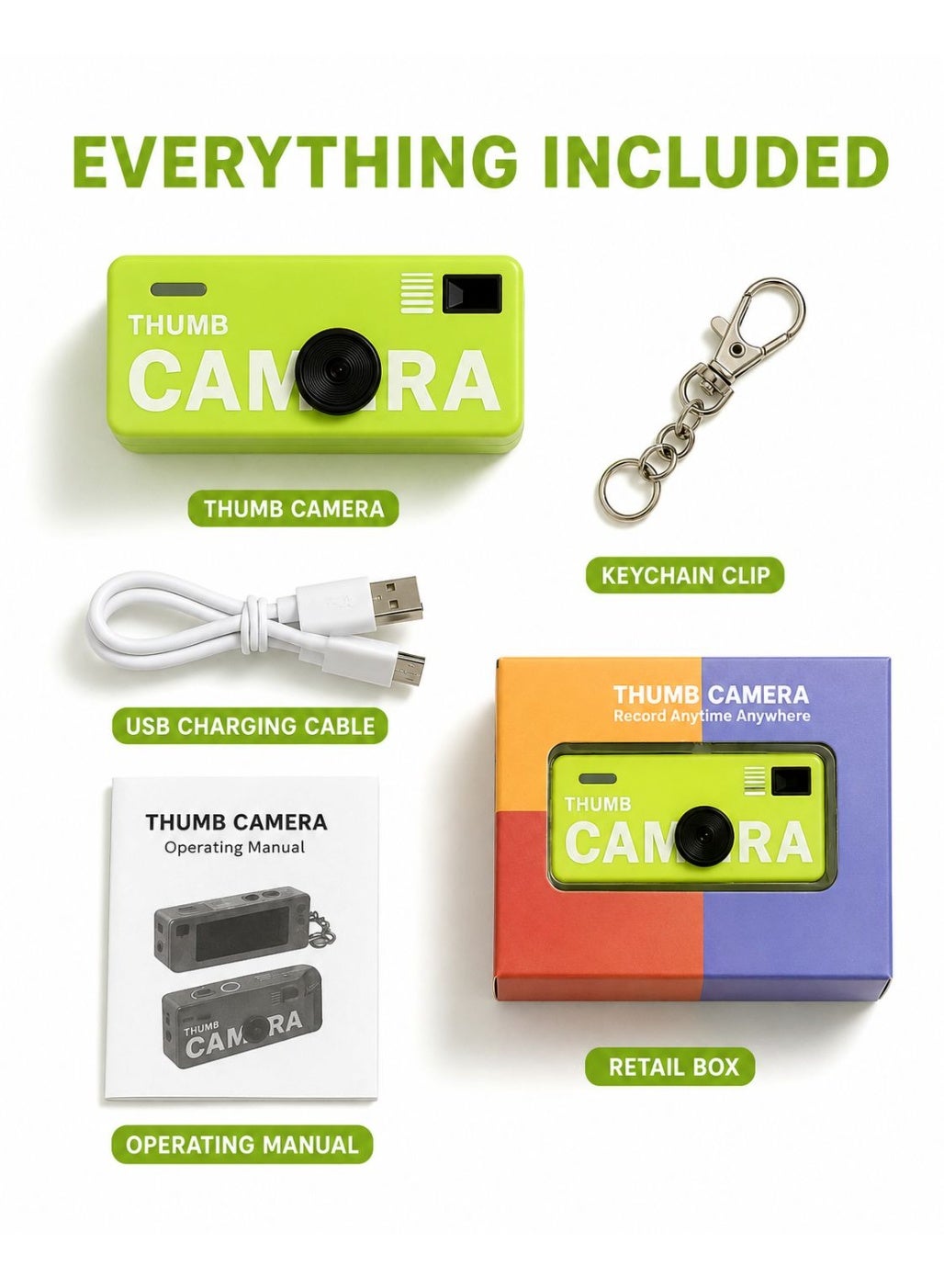Mini Thumb Camera with Screen, Keychain Clip, USB…