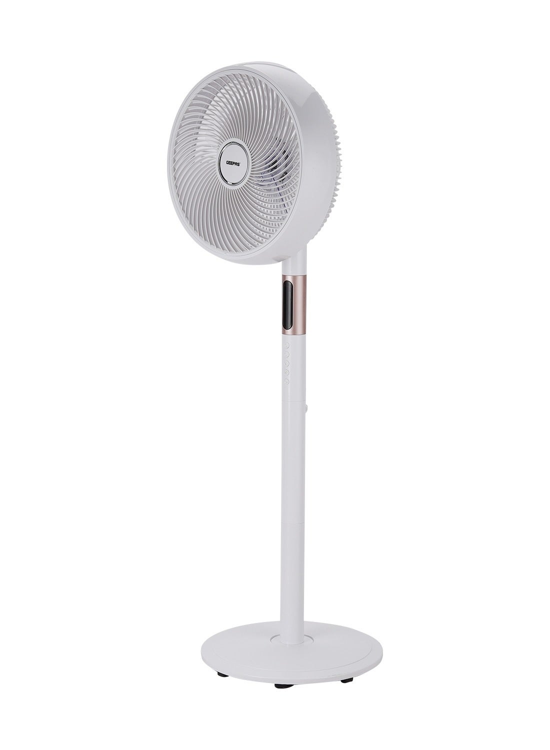 Compare 14 Stand Fan With Remote Control, Oscillation, 3 Speed Setting, 5 Pcs AS Blades, 60W Powerful Motor, 8 Hours Motor, ABs Circulator Head, ABS Body, 3 Mode Natural, Normal, Sleeping 60 W GF21205 White at KSA Price