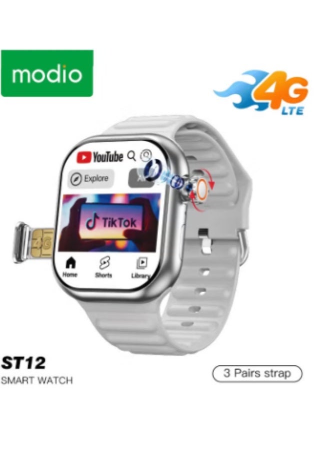 Compare ST12 Smart Watch 2.2 Inch Full Screen Display With 4G SIM card Support 3 Pair Straps and Wireless Charger For Ladies and Gents at KSA Price