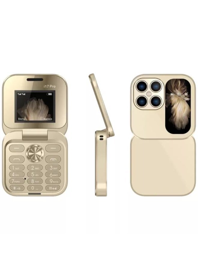 i17 Pro Mini Flip Phone – Elegant Gold Dual SIM Retro…