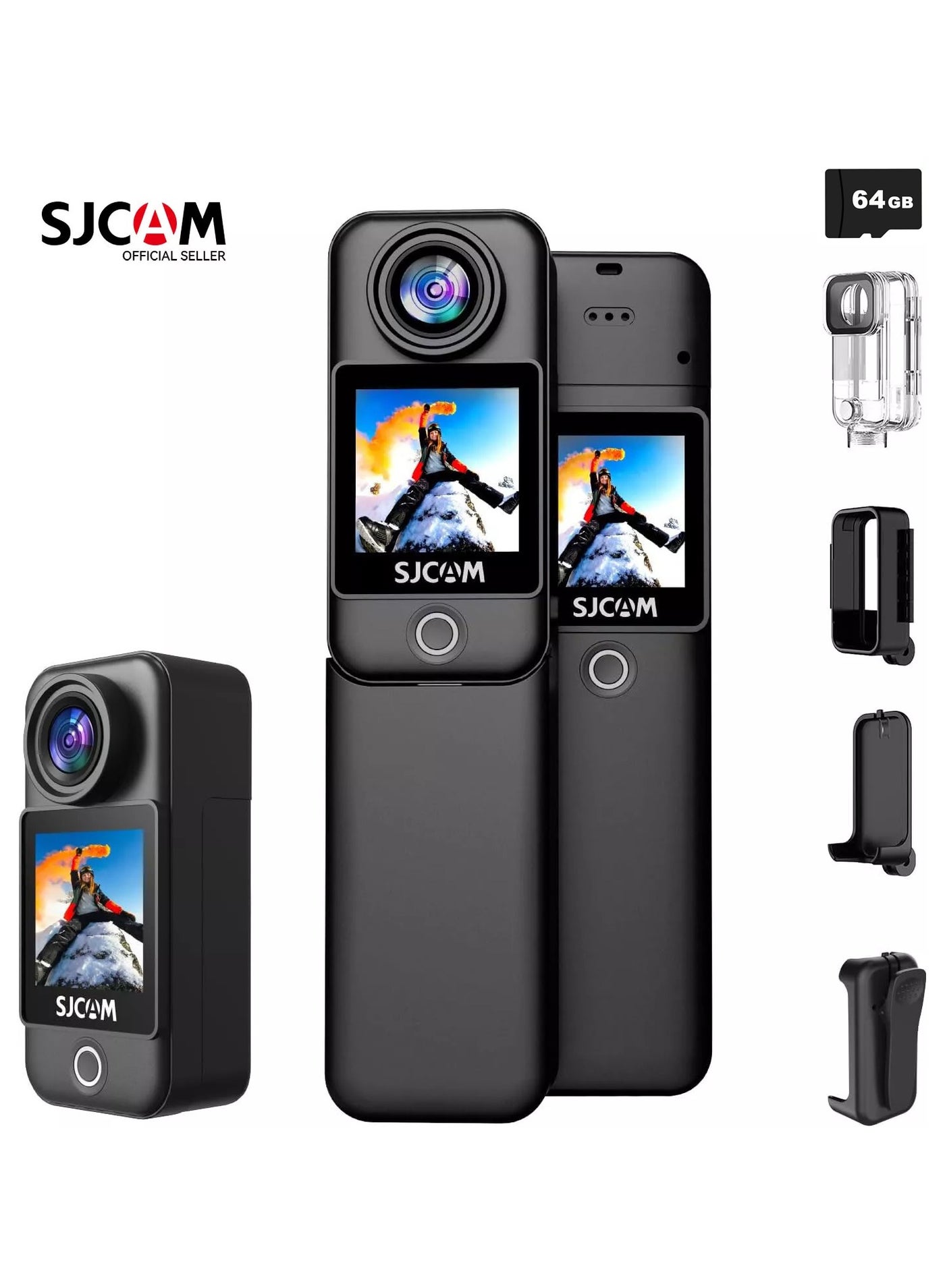 Compare C300 Pocket Camera 4K, 3800mAh Battery 6Axis Stabilizer Action Camera, DualTouch Screen Body Camera, Waterproof, Suitable for Vlogging and Live Streaming, with Helmet Mount Kits, Black at KSA Price