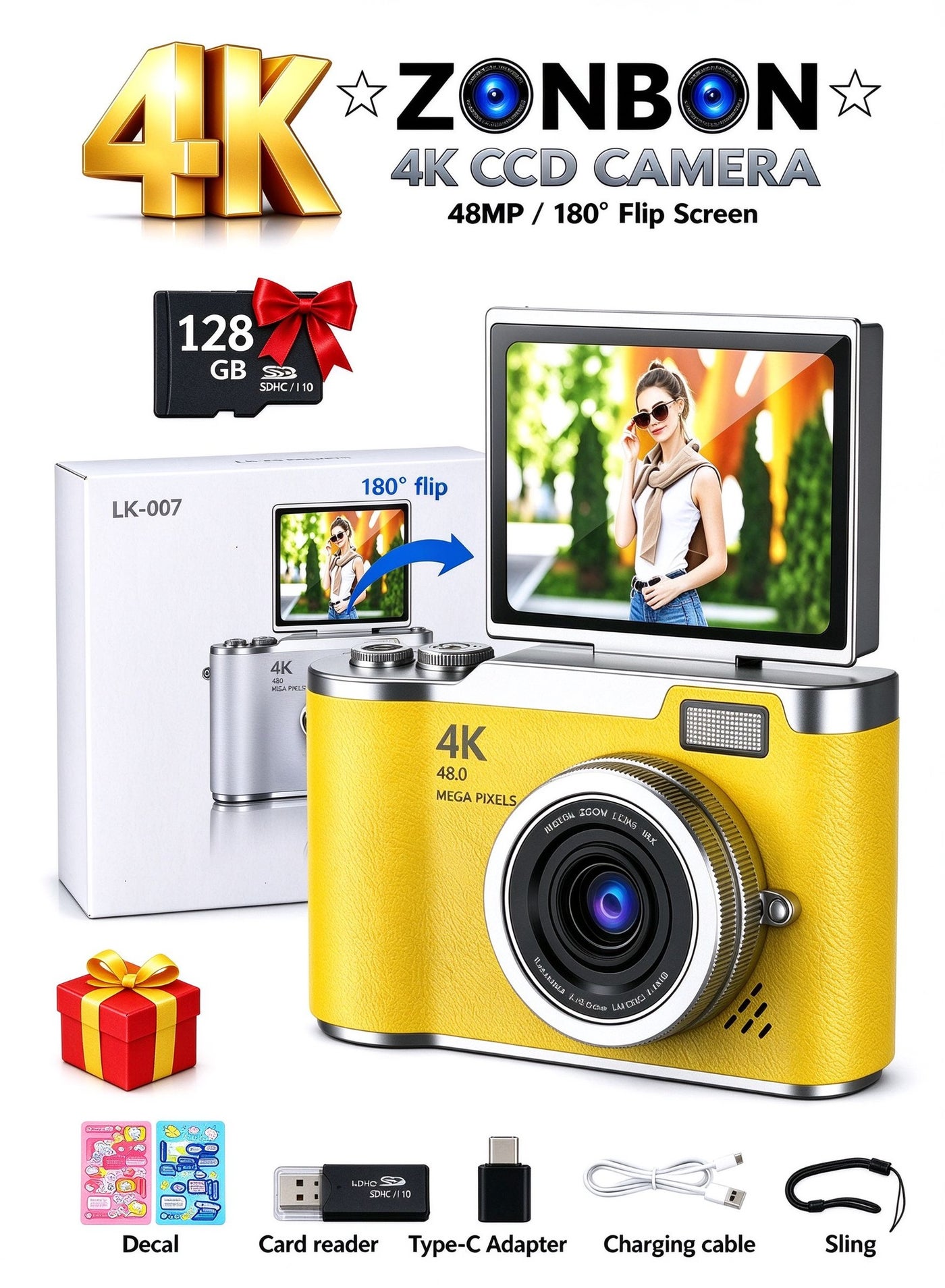 4k CCD Digital Zoom Student Digital Camera 48MP Portable…