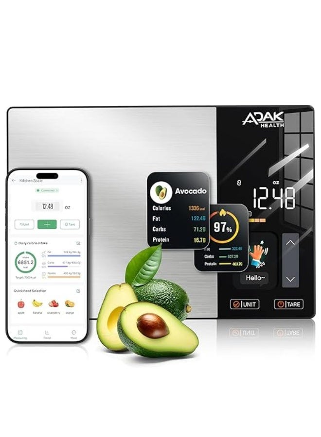 Compare Smart Nutrition Food Scale with TFT Display, Tracks Calories, Fat, Carbs & Protein, Works with App for Daily Reports, 50 Builtin Foods, 23 Nutrients, Digital Kitchen Scale for Meal Prep at KSA Price
