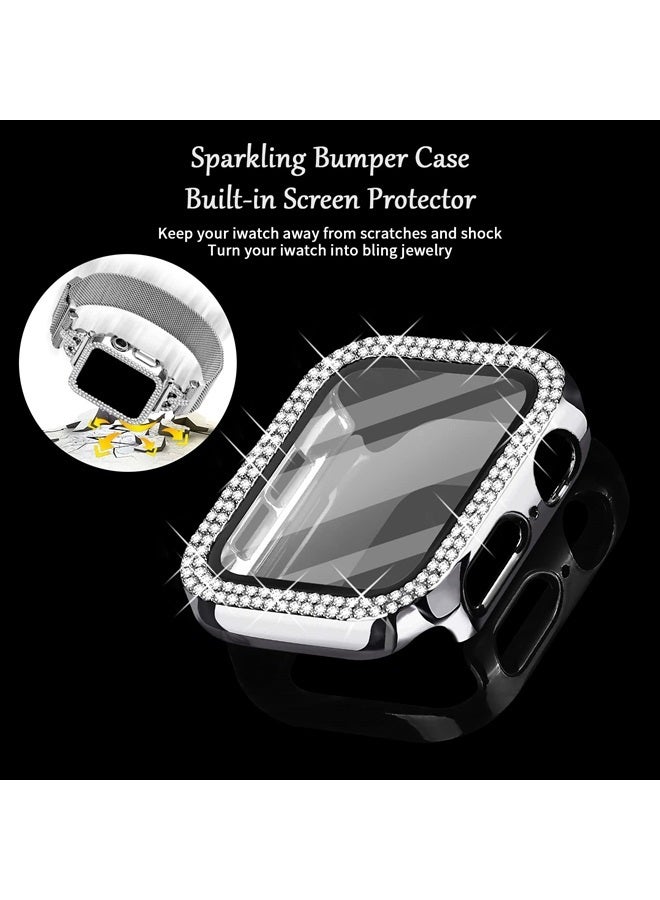Compare Magnetic Band Compatible with Apple Watch Band 38mm 40mm 41mm 42mm 44mm 45mm Milanese Strap with Bling Case and Screen Protector, Dressy Stainless Steel iWatch Loop for Women Silver 38mm at KSA Price
