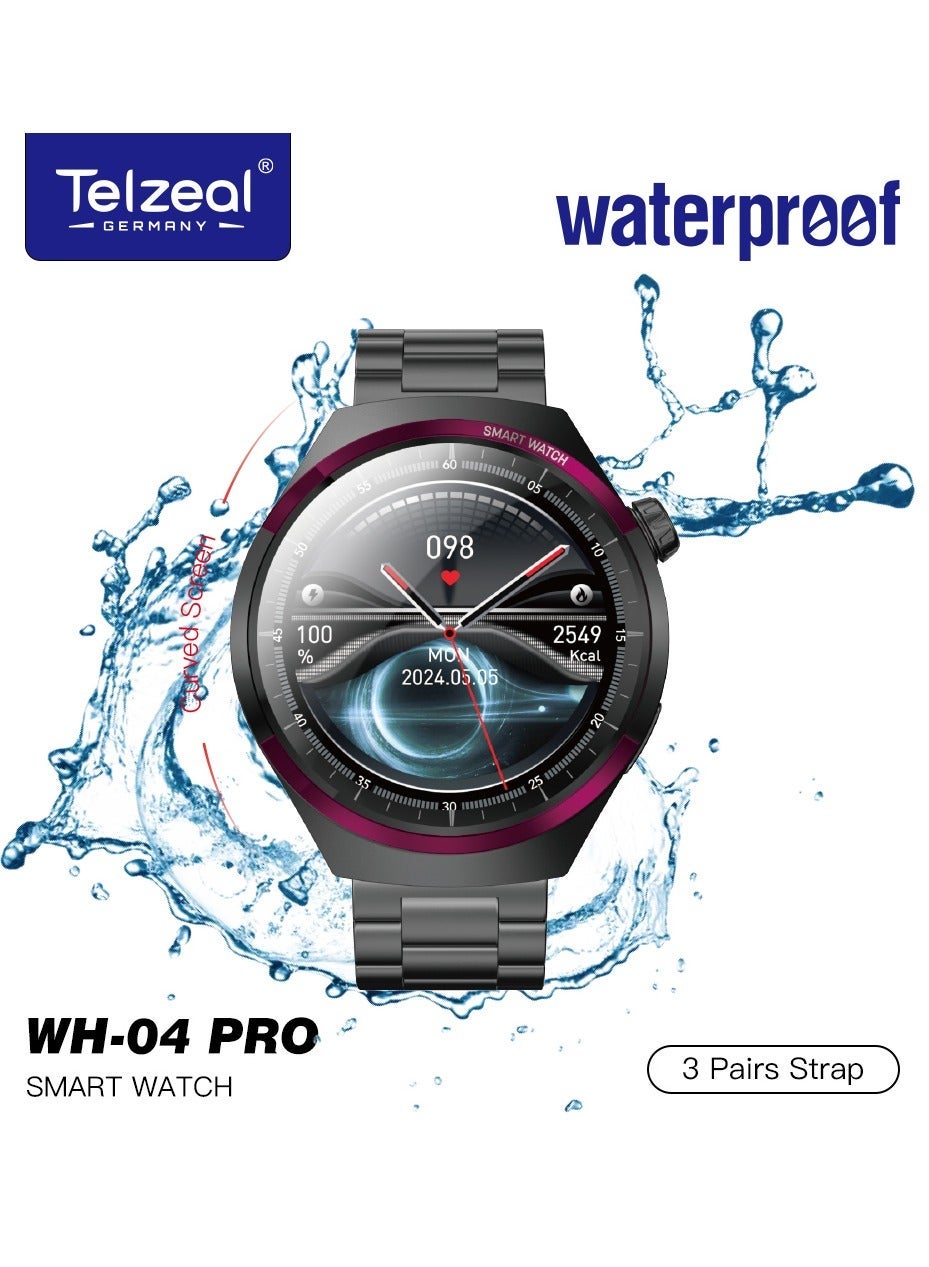 Compare Telzeal WH 04 Pro Max Screen Waterproof Smartwatch With Curved Display 3 Pair Straps and Charging Cable Designed for Mens and Boys Black at KSA Price