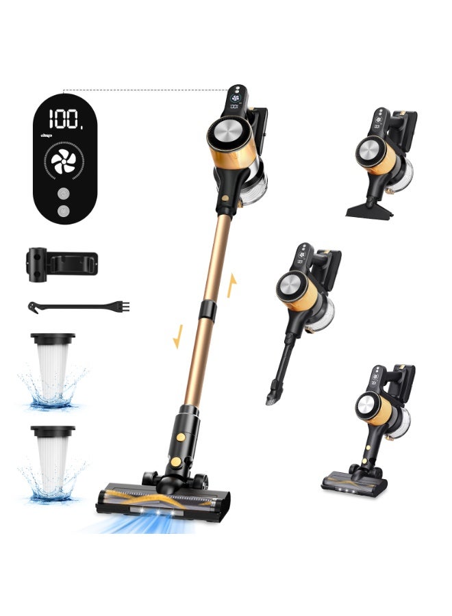 Compare A40 Cordless Vacuum Cleaner, 25Kpa Powerful Suction Stick Vacuum, 45Mins Runtime Detachable Battery, 3 Power Modes & LED Display, Ideal for Home, Car, Hard Floor, Carpet, Pet Hair, Gold at KSA Price