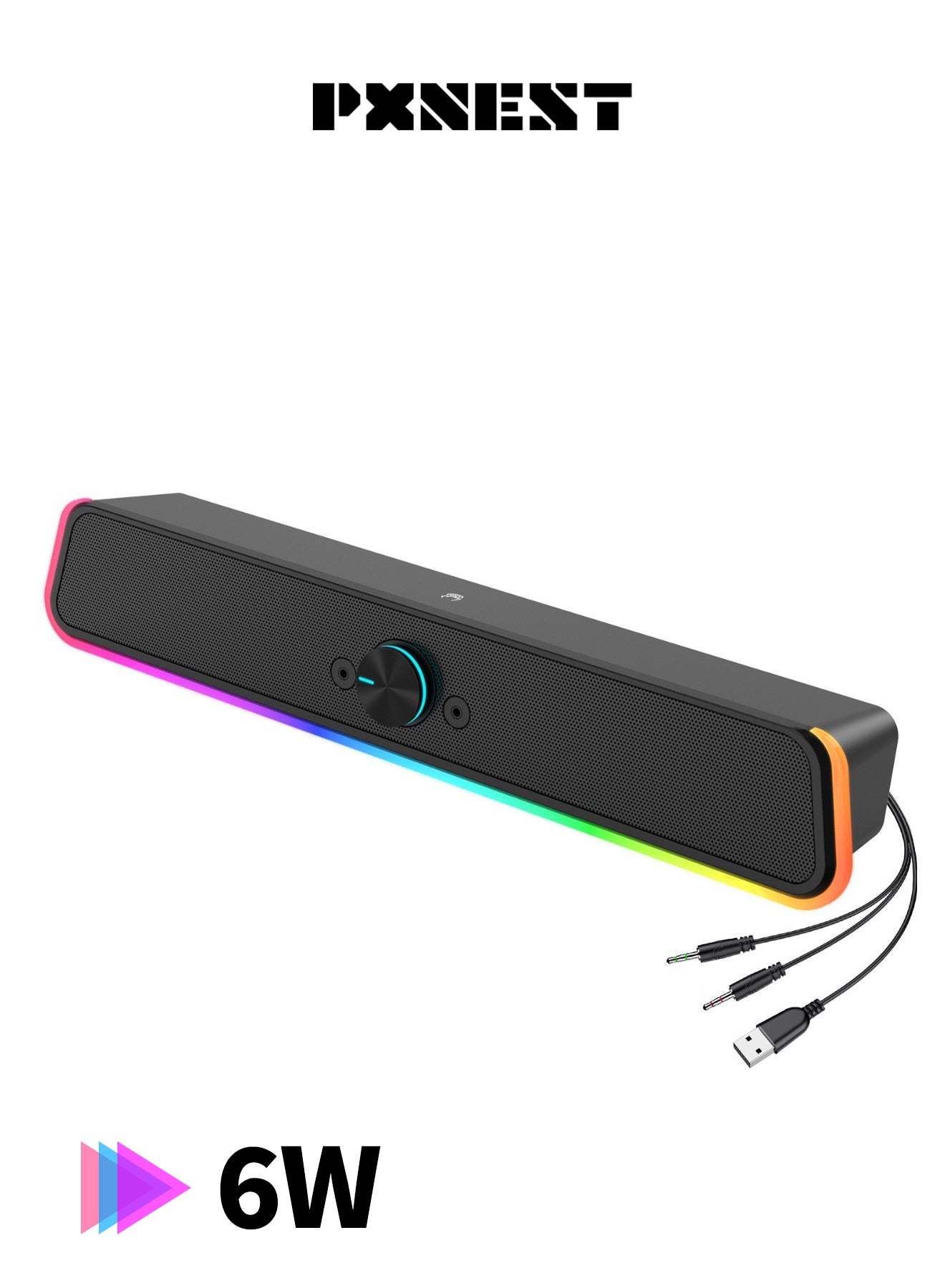 Compare Desktop Soundbar Speaker, 6W FourUnit Sound System, 3.5mm Wired USB Powered Speaker with Dynamic Ambient Lighting at KSA Price