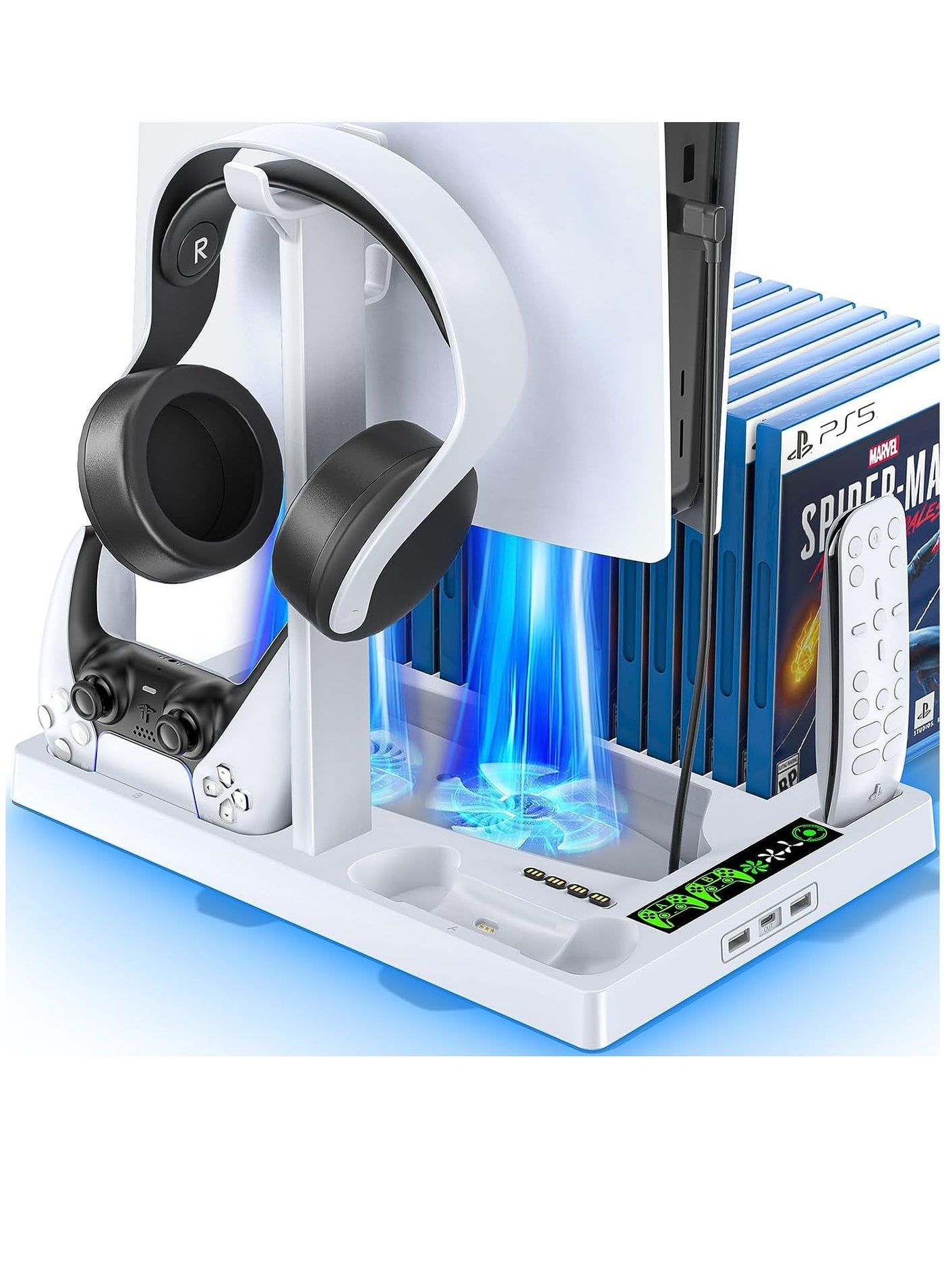 Compare PS5 Cooling Stand With Controller Charger, Cooling Station With 3Level Speeds Cooling Fan, PS5 Controller Charging Doking Station With 15 Games Organizer & Headset Holder For Playstation 5 Console at KSA Price