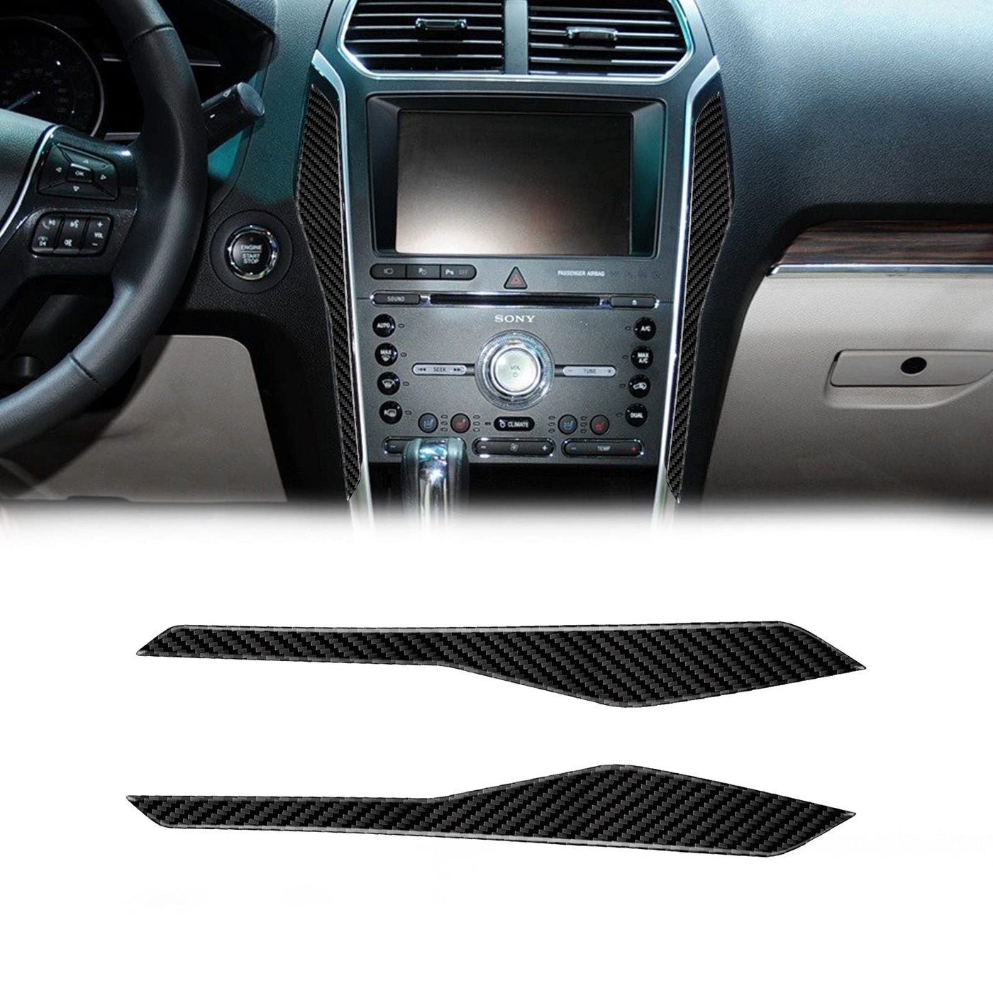 Compare SUNJIKA Compatible with 2PCS Carbon Fiber Center Console Multimedia Screen Side Frame Strip Trim Cover Sticker Accessories for Ford Explorer 2013 2014 2015 2016 2017 2018 Black at KSA Price