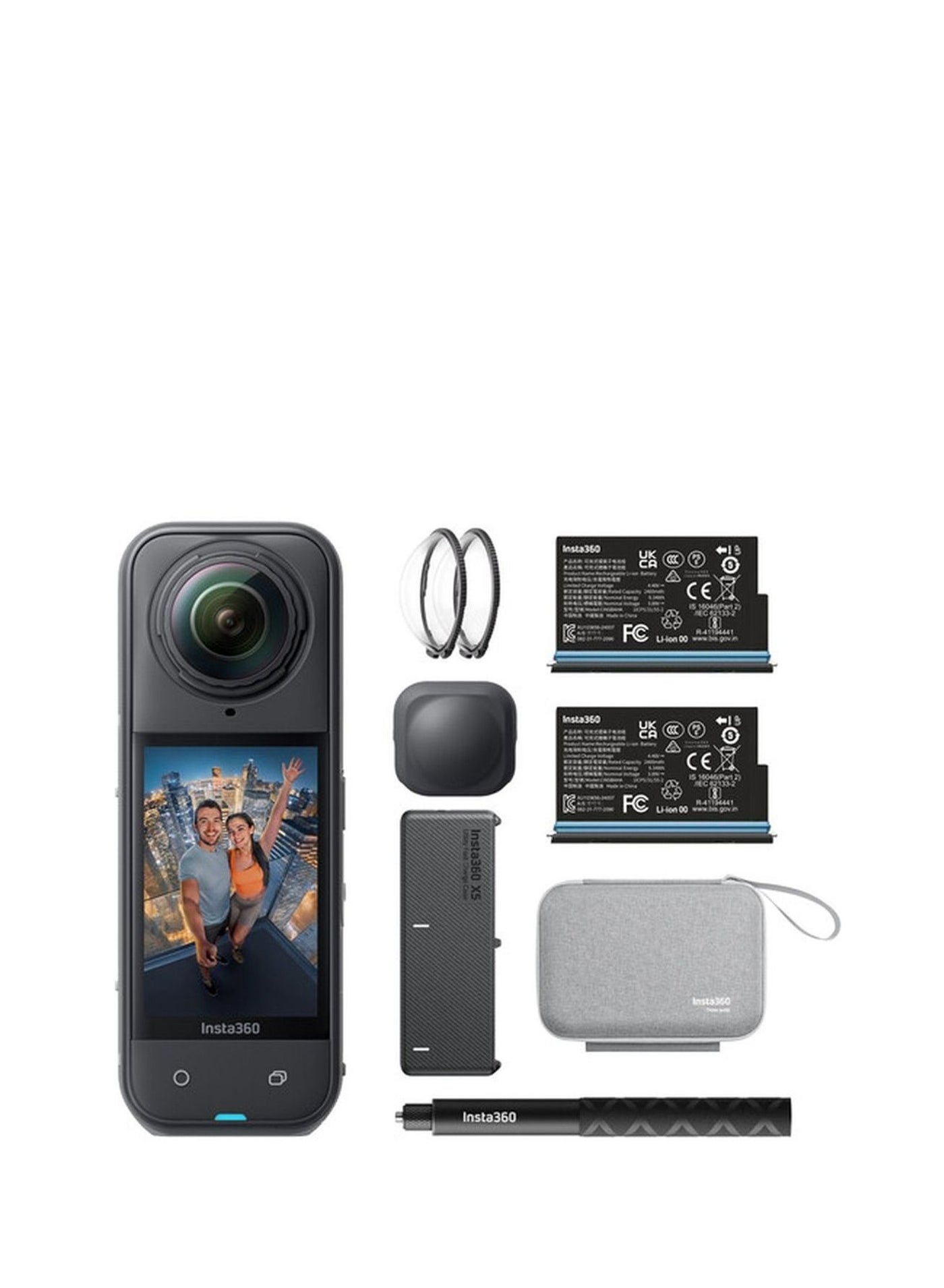 Compare X5 Essentials Bundle | X5 Camera + Extra Battery + 114cm Invisible Sefie Stick + Lens Cap + Carry Case, 15m Waterproof 8K 360 Action Camera, Low Light Capture, Wind Guard  Black at KSA Price
