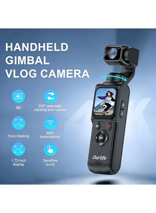 4K Handheld POV Cameras, Vlogging Camera with 330°…