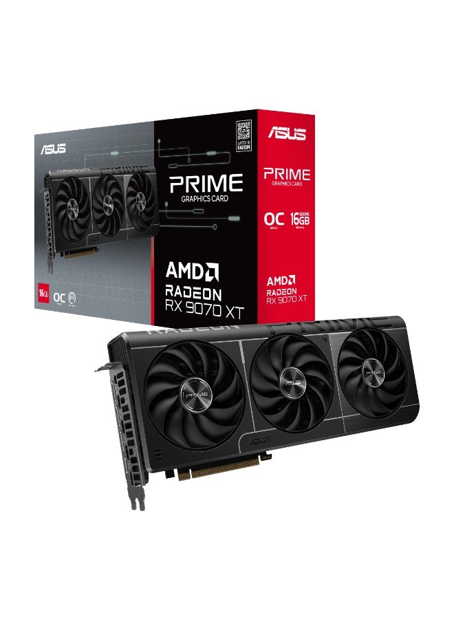Compare Prime Radeon RX 9070 XT OC Edition 16GB GDDR6 Graphics Card – RDNA 4, PCIe 4.0, 3030 MHz Boost, Triple AxialTech Fans, HDMI 2.1b + 3x DisplayPort 2.1a, 256bit, 20 Gbps, 3x 8Pin Power, 2.5Slot, Ray Tracing, FSR 4 Support, GPU Tweak III, Backplate, at KSA Price